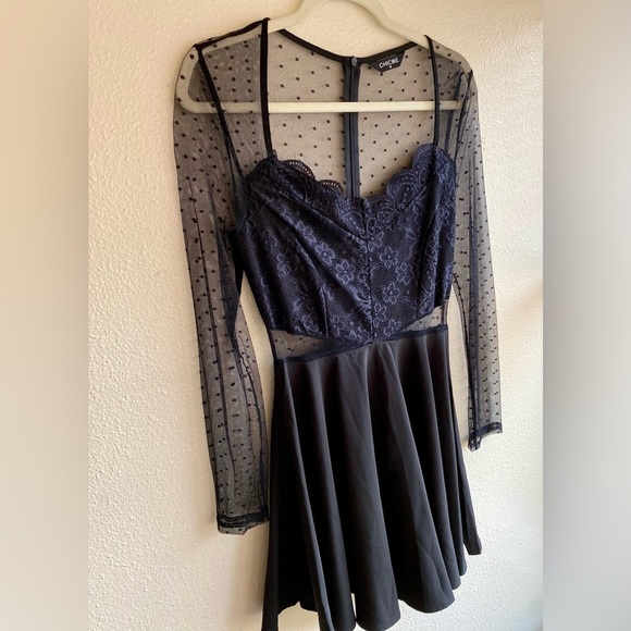 Chic Me Dresses & Skirts - Black Lace Long Sleeve Sheer Dress